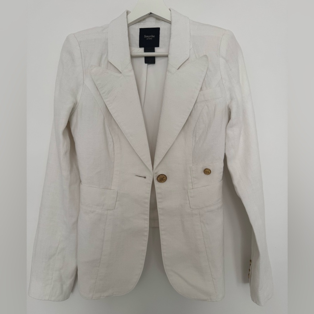 Smythe Duchess Linen White Blazer Classic Jacket 4 fits size 0 Sold As Is